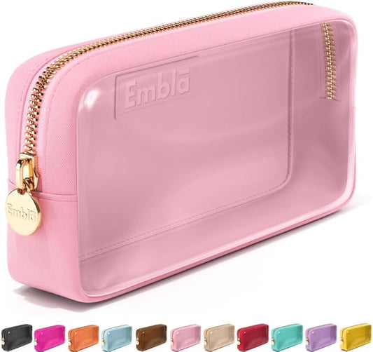Embla Clear Cosmetic Bag Makeup Case, Clear Zipper Make Up Pouch and Toiletry Travel Tote, Cute Skincare Pouches for Women Girls, Preppy Purse Cosmetic Organizer, Small Makeup Bags, Flamingo Pink