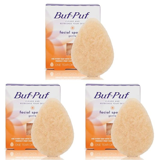 Buf-Puf Gentle Facial Sponge, Dermatologist Developed, Removes Deep Down Dirt & Makeup That Causes Breakouts and Blackheads, Reusable, Exfoliating, 1 Count (Pack of 3)