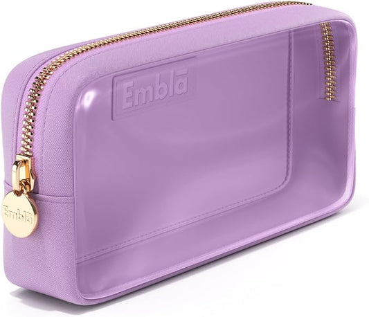 Embla Clear Cosmetic Bag Makeup Case, Clear Zipper Make Up Pouch and Toiletry Travel Tote, Cute Skincare Pouches for Women Girls, Preppy Purse Cosmetic Organizer, Small Makeup Bags, Grape