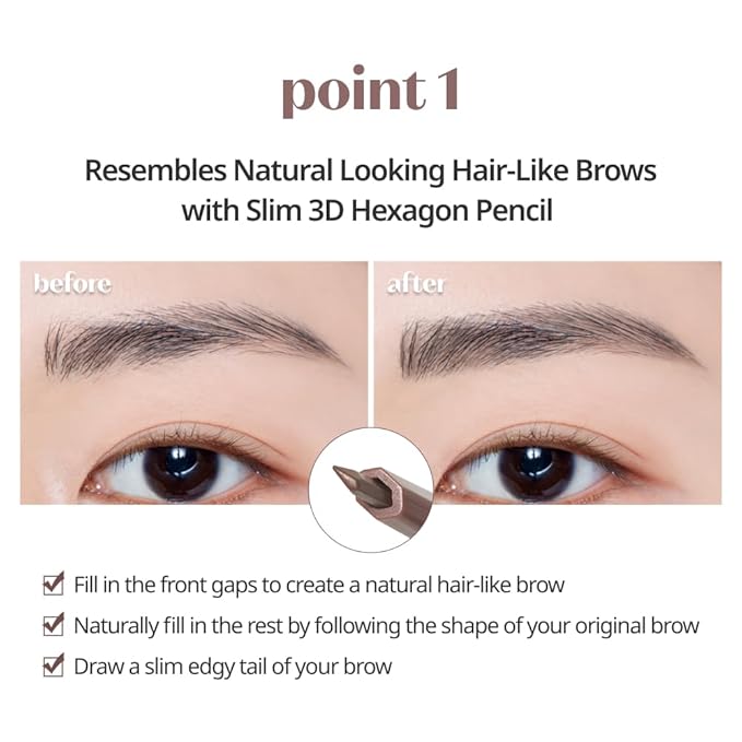 ETUDE Bare Edge Brow Pencil 05 Mild Taupe | A hexagon-shaped slim brush that delicately coats every strand of eyelashes | Brow Mascara | Zero Clump & No Bushy Brows, Korean Makeup, Perfect for Gift