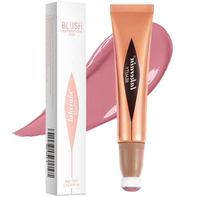 Go Ho Liquid Blush Beauty Wand, Soft Cream Blush Makeup with Cushion Applicator, Easy to Blend & Long Lasting, Smooth Natural Dewy Finish in 02 Happy Rose
