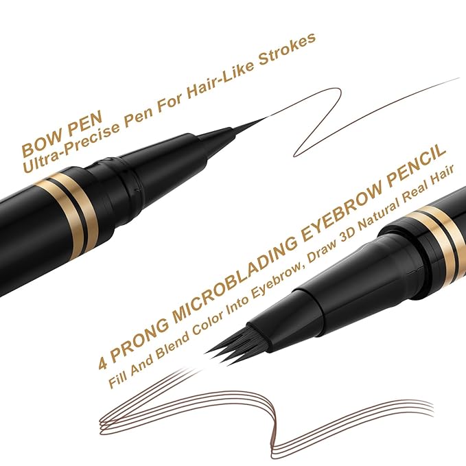 Microblading Eyebrow Pen Kit - Waterproof Brow Makeup Set with Eyebrow Pencil, Eyebrow Gel Clear, Eyeliner, Dual-ended Eyebrow Brush, Natural Looking Brows with Long-Lasting All-Day Hold - Dark Coffee