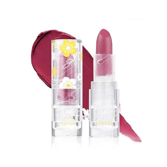Flower Matte Lipstick, Moisturize Long Lasting Lock in Color Velvet Waterproof Non-Stick Cup Premium Matte Lipstick for Women Girls(#10)