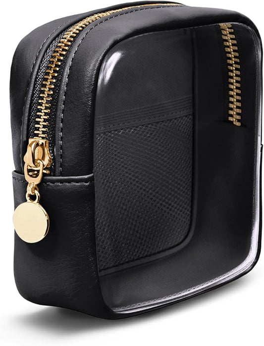 Wandering Nature Clear Makeup Bag for Purse Mini Make up Bag Cute Cosmetic Pouch for Women with Slip-in Pockets Travel Toiletry Essentials Vegan Leather Organizer Pouch,Patent Pending