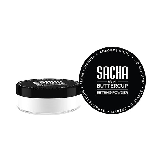 Sacha BUTTERCUP No Color Mini Setting Powder. No Ashy Flashback. Blurs Fine Lines and Pores. Loose, Translucent Face Powder to Set Makeup Foundation or Concealer. For All Skin Tones, 0.35 oz.