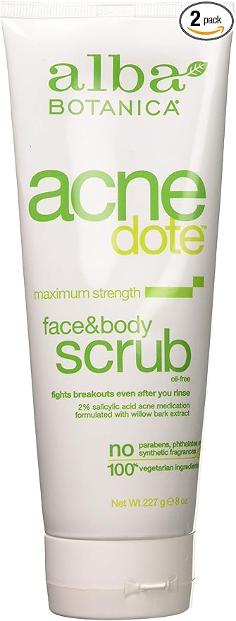 Alba Botanica Acnedote Face and Body Scrub 8 Ounce - 2 Pack