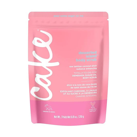 Cake Beauty Desserted Island Vegan Body Sugar Scrub - Shea Butter, Demerara Sugar & Coconut Oil - Gentle Exfoliating Hand, Leg, Foot & Body Sugar Soap Scrub & Moisturizing Shower Wash for Women