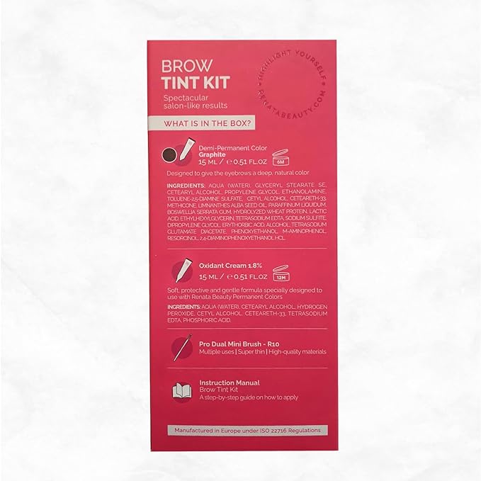 RB RENATA BEAUTY Brow Tint Kit – Eyebrow Tint Set – Dye Kit with Color Tint, Cream Developer and Styling Brush – Long-Lasting Effect Up to 4 Weeks – 30 Applications [Graphite]