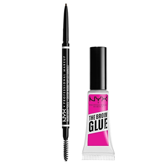 NYX PROFESSIONAL MAKEUP Micro Brow Pencil (Ash Brown) + Brow Glue (Clear), 2-Pack Bundle
