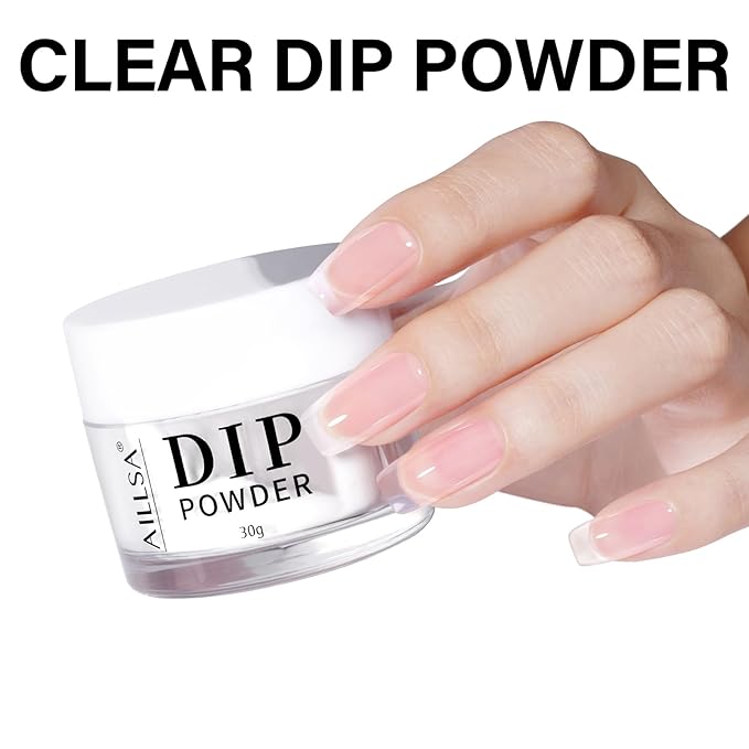 AILLSA Clear Dip Powder - Transparent Crystal French Nail Colors, Build Powder, No Lamp Needed, Easy DIY Home Nail Salon Manicure