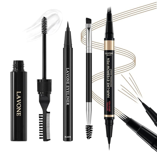 Microblading Eyebrow Pen Kit - Waterproof Brow Makeup Set with Eyebrow Pencil, Eyebrow Gel Clear, Eyeliner, Dual-ended Eyebrow Brush, Natural Looking Brows with Long-Lasting All-Day Hold - Taupe