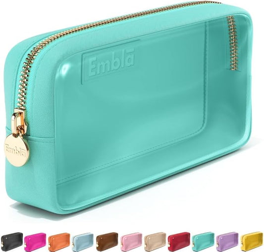 Embla Clear Cosmetic Bag Makeup Case, Clear Zipper Make Up Pouch and Toiletry Travel Tote, Cute Skincare Pouches for Women Girls, Preppy Purse Cosmetic Organizer, Small Makeup Bags, Cotton Candy