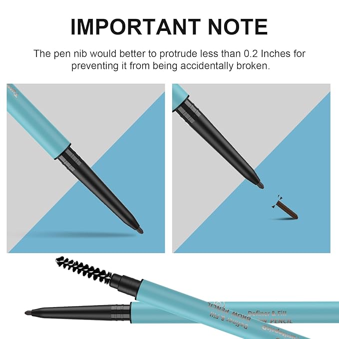 TurritopsisD Eyebrow Pencil Liner 【2-Pack Dark Brown】 Waterproof Long-Lasting Retractable Extra-thin Pen Built-in Brush Create Eye Brow Natural Makeup