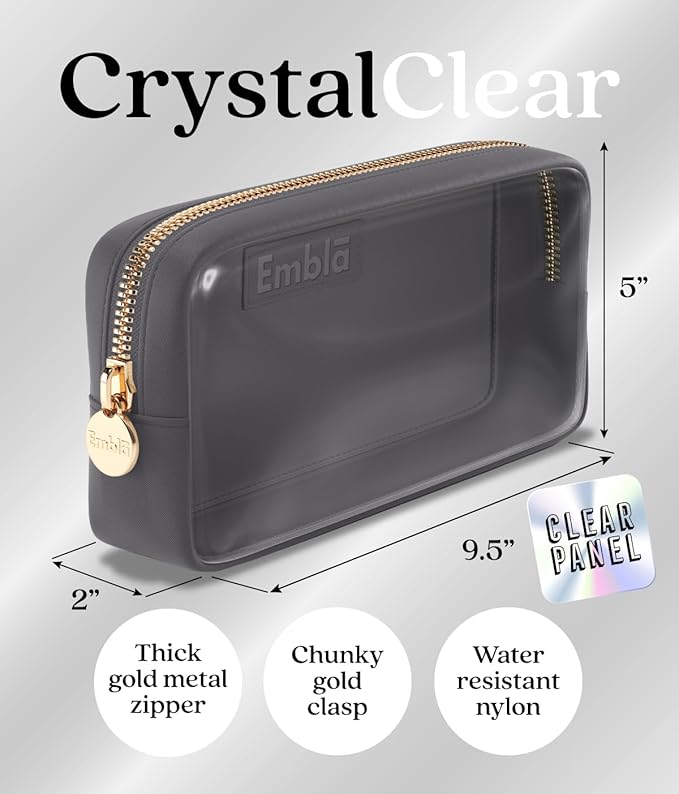 Embla Clear Cosmetic Bag Makeup Case, Clear Zipper Make Up Pouch and Toiletry Travel Tote, Cute Skincare Pouches for Women Girls, Preppy Purse Cosmetic Organizer, Small Makeup Bags, Grey