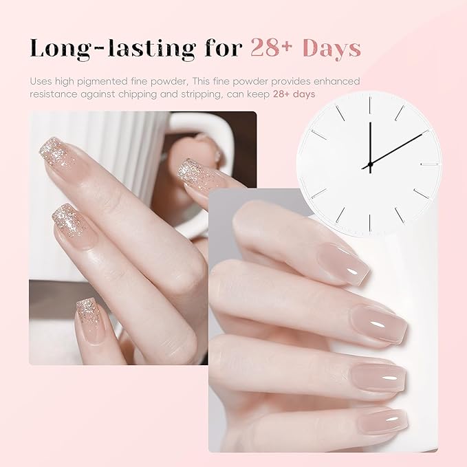 Dip Powder Nail Kit Starter, Skin Color Red Bean Paste Glitter Dipping Powder Liquid Set with Base Top Coat and Activator for Nail Art Manicure Salon DIY 9 Pcs