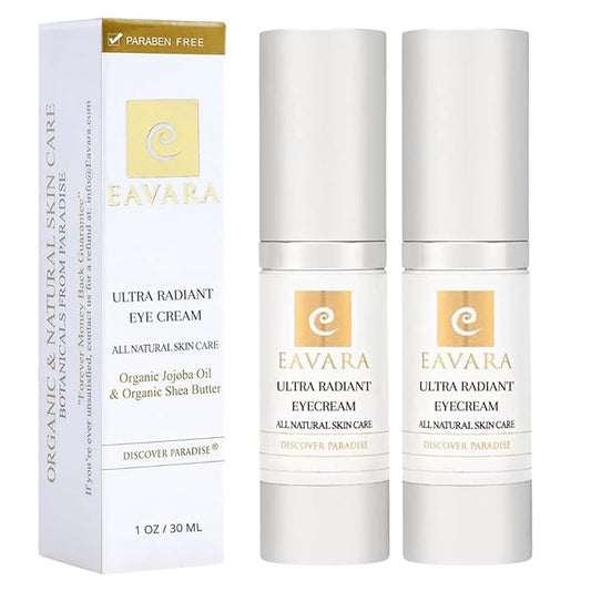 Organic Anti Aging Eye Cream for Dark Circles and Puffiness, Natural Under Eye Serum with Hyaluronic Acid, Jojoba Oil, Vitamin E, and Aloe Vera, Helps Reduce Fine Lines & Wrinkles (Pack of 2)