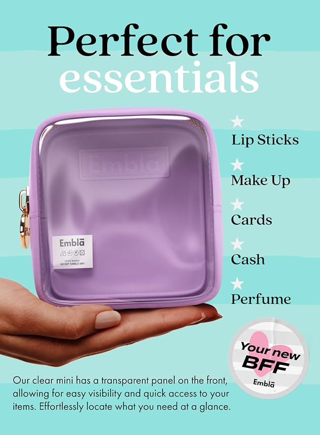 Embla Clear Cosmetic Bag Makeup Case, Clear Zipper Make Up Pouch and Toiletry Travel Tote, Cute Skincare Pouches for Women Girls, Preppy Purse Cosmetic Organizer, Mini Makeup Bags, Grape