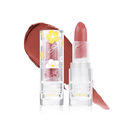 Flower Matte Lipstick, Moisturize Long Lasting Lock in Color Velvet Waterproof Non-Stick Cup Premium Matte Lipstick for Women Girls(#05)
