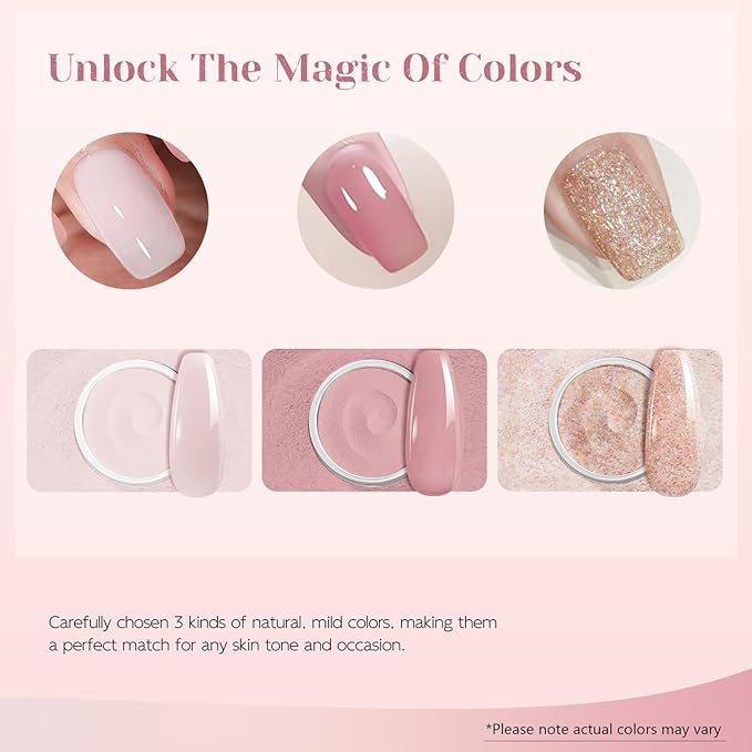 Dip Powder Nail Kit Starter, Skin Color Red Bean Paste Glitter Dipping Powder Liquid Set with Base Top Coat and Activator for Nail Art Manicure Salon DIY 9 Pcs