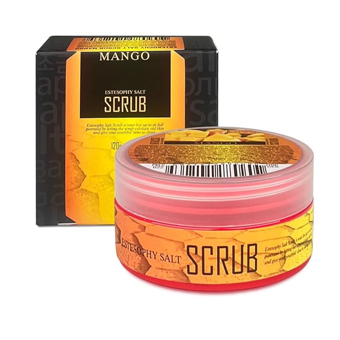 Estesophy Salt Scrub_Mango_Korean Salt Body Scrub, Salt Massge, Salt Soap, Body Care, Mango Salt Shower 4.2oz (120g)