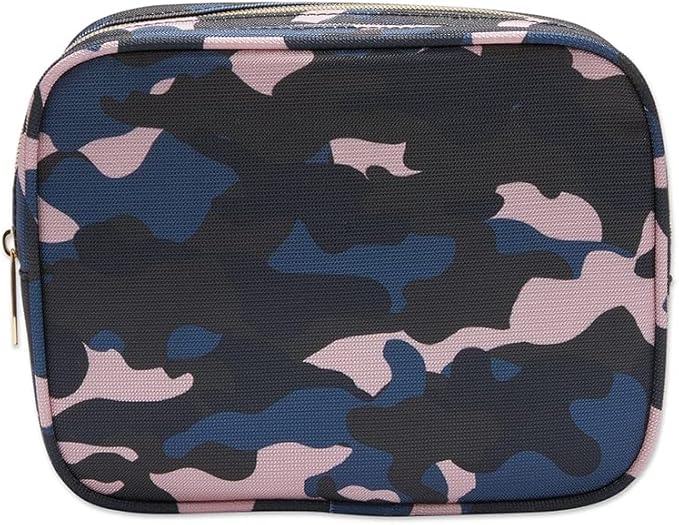 Conair Makeup Bag, Large Double Zip Toiletry and Cosmetic Bag, Perfect Size for Use At Home or Travel, Double Zip Organizer Shape in Blue, Pink and Black Camouflage