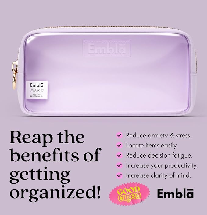 Embla Clear Cosmetic Bag Makeup Case, Clear Zipper Make Up Pouch and Toiletry Travel Tote, Cute Skincare Pouches for Women Girls, Preppy Purse Cosmetic Organizer, Small Makeup Bags, Lilac