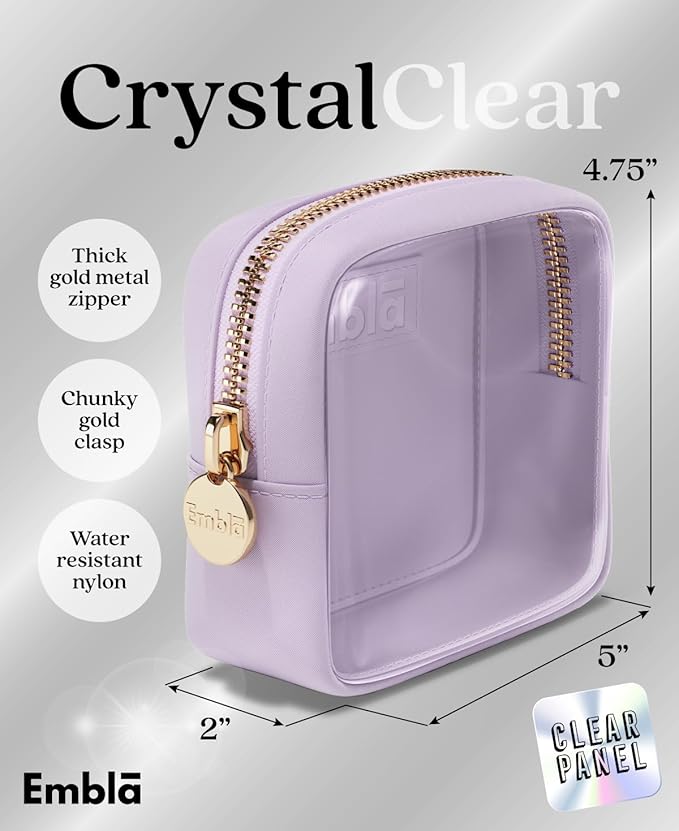 Embla Clear Cosmetic Bag Makeup Case, Clear Zipper Make Up Pouch and Toiletry Travel Tote, Cute Skincare Pouches for Women Girls, Preppy Purse Cosmetic Organizer, Mini Makeup Bags, Lilac