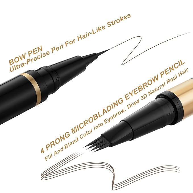 Microblading Eyebrow Pen Kit - Waterproof Brow Makeup Set with Eyebrow Pencil, Eyebrow Gel Clear, Eyeliner, Dual-ended Eyebrow Brush, Natural Looking Brows with Long-Lasting All-Day Hold - Dark Brown