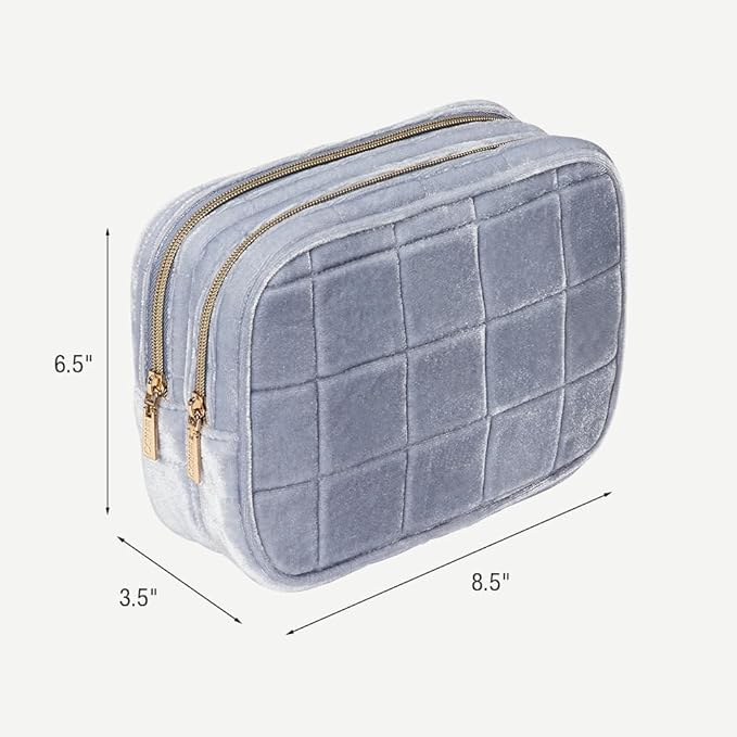 Conair Women's Double Zip Toiletry Travel Bag-Makeup Organizer-Gifts for her, Frosty Blue, 1 Count (Pack of 1)