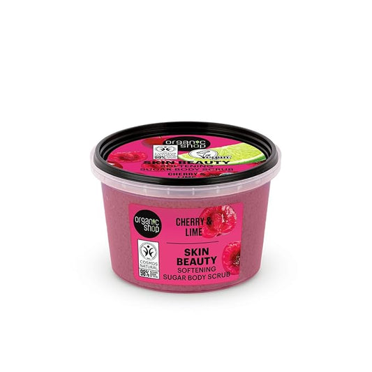 Cherry & Lime, Sugar Softening & Exfoliating Body Scrub, 100% Vegan & Organic, Daily Exfoliant, Detox & Moisturizer, Body, Face, Hand & Foot, Intensive Care & Skin Toning. 250ml.