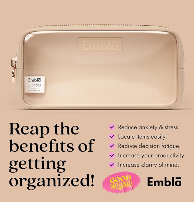 Embla Clear Cosmetic Bag Makeup Case, Clear Zipper Make Up Pouch and Toiletry Travel Tote, Cute Skincare Pouches for Women Girls, Preppy Purse Cosmetic Organizer, Small Makeup Bags, Sand