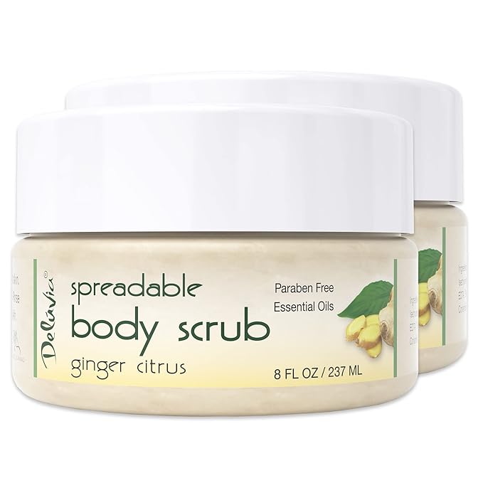 Deluvia Moisturizing Body Scrub with Ginger Citrus Essential Oils &; Dead Sea Minerals, 2-Pack