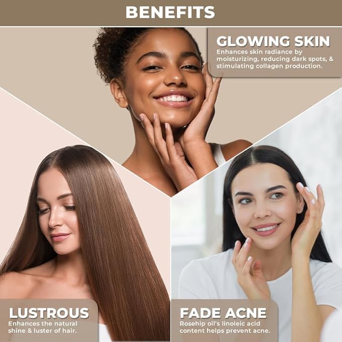 100% Plant Based Rose hip oil cold pressed organic | RoseHip Oil for Face & Skin, Natural Moisturizer, Hydrating & Nourishing, Non-Greasy - For All Skin Types