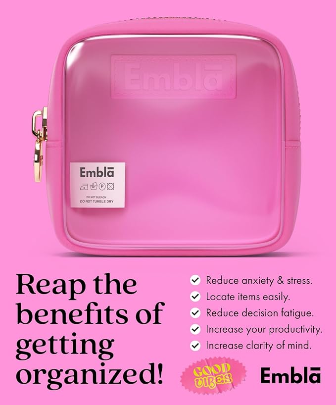 Embla Clear Cosmetic Bag Makeup Case, Clear Zipper Make Up Pouch and Toiletry Travel Tote, Cute Skincare Pouches for Women Girls, Preppy Purse Cosmetic Organizer, Mini Makeup Bags, Bubblegum