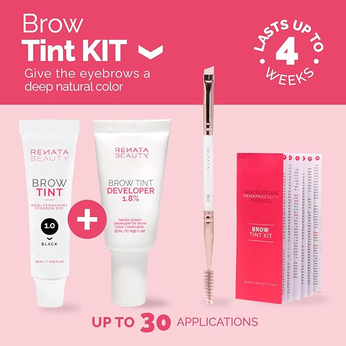 RB RENATA BEAUTY Brow Tint Kit – Eyebrow Dye Set – Dye Kit with Color Tint, Cream Developer and Styling Brush – Long-Lasting Effect Up to 4 Weeks – 30 Applications [Black]