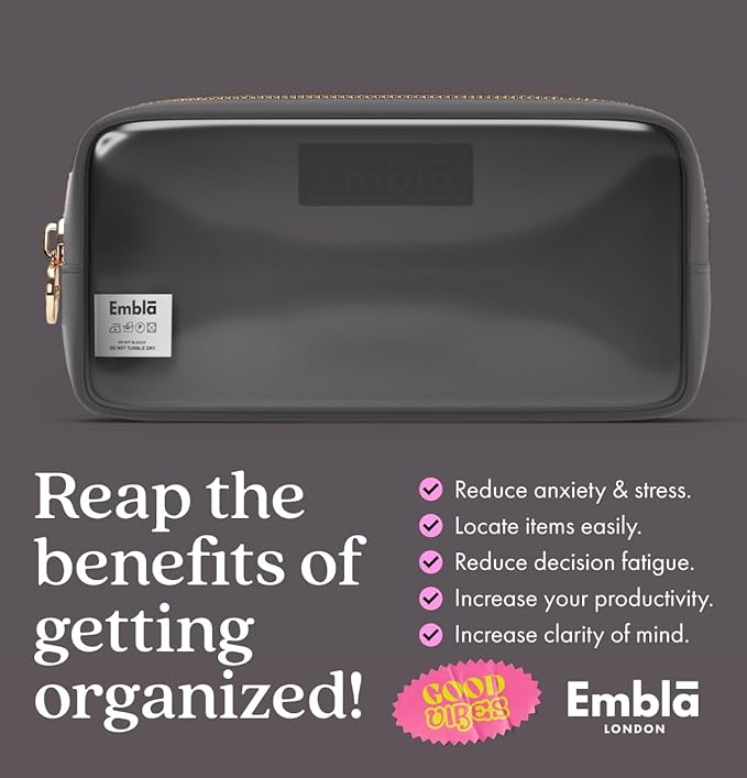 Embla Clear Cosmetic Bag Makeup Case, Clear Zipper Make Up Pouch and Toiletry Travel Tote, Cute Skincare Pouches for Women Girls, Preppy Purse Cosmetic Organizer, Small Makeup Bags, Grey