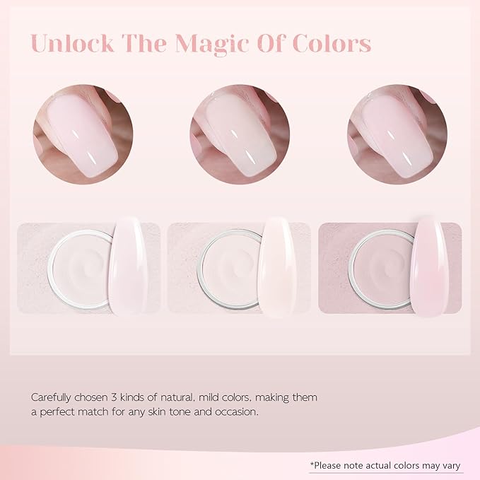 Dip Powder Nail Kit Starter, 9 Pcs Transparent Nude Pink Nude Skin Colors Dipping Powder Liquid Set with Base Top Coat and Activator for Nail Art Manicure Salon DIY at Home