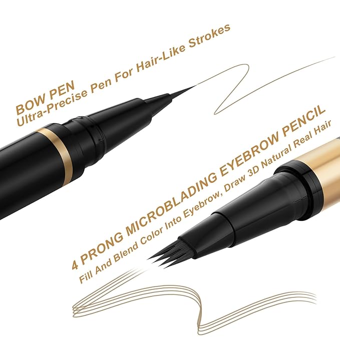 Microblading Eyebrow Pen Kit - Waterproof Brow Makeup Set with Eyebrow Pencil, Eyebrow Gel Clear, Eyeliner, Dual-ended Eyebrow Brush, Natural Looking Brows with Long-Lasting All-Day Hold - Blonde