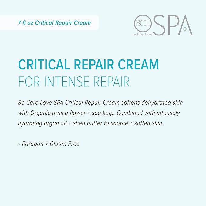 BCL Spa Critical Repair Cream with Organic Arnica Flower + Sea Kelp, intensely hydrating Argan Oil + Shea Butter to soothe + soften skin. 7 Fl Oz