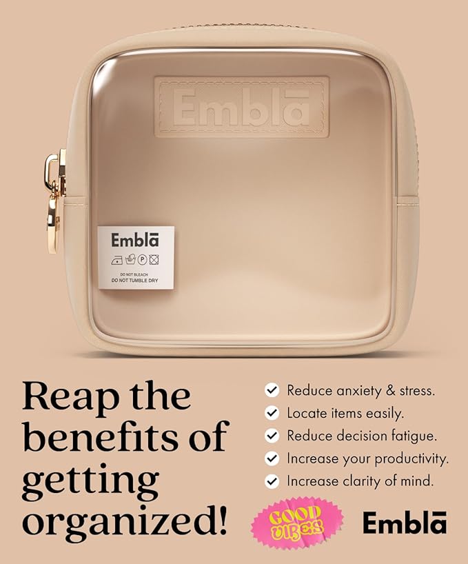 Embla Clear Cosmetic Bag Makeup Case, Clear Zipper Make Up Pouch and Toiletry Travel Tote, Cute Skincare Pouches for Women Girls, Preppy Purse Cosmetic Organizer, Mini Makeup Bags, Sand