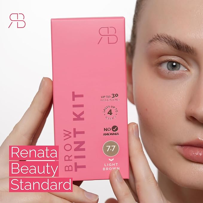 RB RENATA BEAUTY Brow Tint Kit – Eyebrow Tint Set – Dye Kit with Color Tint, Cream Developer and Styling Brush – Long-Lasting Effect Up to 4 Weeks – 30 Applications [Light Brown]