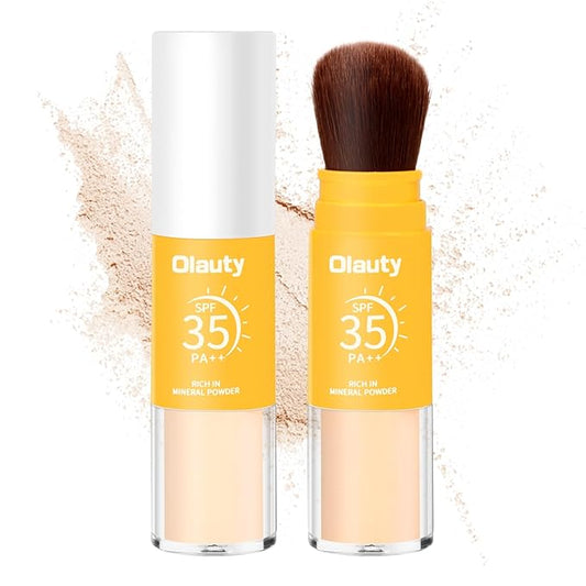 Brush On Mineral Sunscreen Powder, SPF 35 Face Powder Scalp Sunscreen, Natural Setting Powder Makeup, Face Sunblock Travel Size, Oil Control, Breathable for All Skin (Medium, 1 pc/0.28 Ounce)