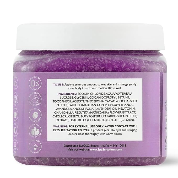 Spascriptions Lavender & Melatonin Calming Body Scrub with Chamomile For a Calmer & Softer-Looking Skin, Made to Smooth Exfoliate & REplenish the Skin, 21 oz.