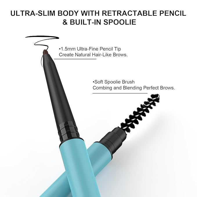 TurritopsisD Eyebrow Pencil Liner 【2-Pack Dark Brown】 Waterproof Long-Lasting Retractable Extra-thin Pen Built-in Brush Create Eye Brow Natural Makeup