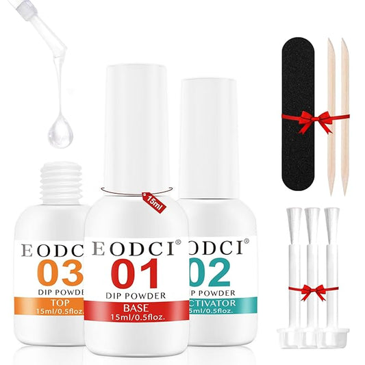 Dip Powder Liquid Set,15ml Large Capacity Dipping Powder System Essential Set with Base & Top Coat,Dip Activator, No Need Nail Lamp Cured,Good for Nail Salon and Beginners