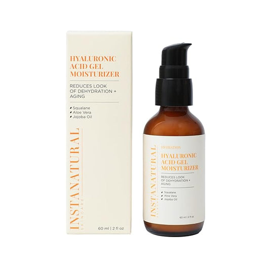 InstaNatural Hyaluronic Acid Gel Moisturizer with Squalane, Aloe Vera, Jojoba Oil | Deep Hydration Formula that Reduces the Look of Dehydration and Aging
