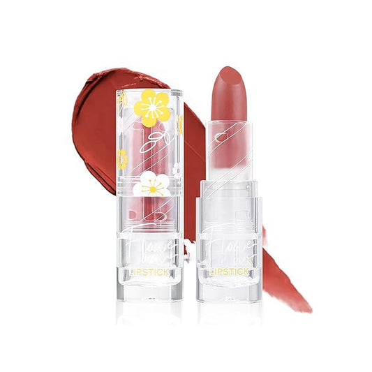 Flower Matte Lipstick, Moisturize Long Lasting Lock in Color Velvet Waterproof Non-Stick Cup Premium Matte Lipstick for Women Girls(#09)