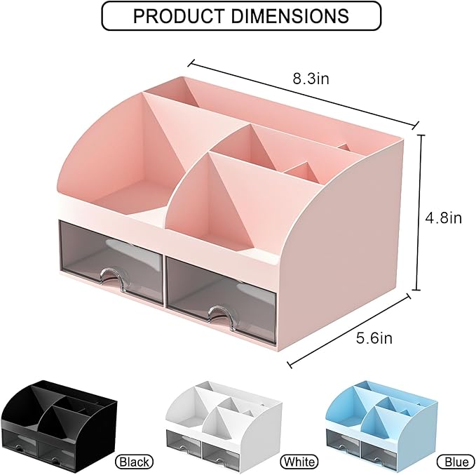 Makeup Organizer with Drawers, Cosmetic Storage for Dresser Vanity and Bathroom Countertop, Beauty Holder for Lipstick Brush, Skincare Organizer for Vanity, Cosmetic Display Case (Pink)