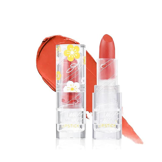 Flower Matte Lipstick, Moisturize Long Lasting Lock in Color Velvet Waterproof Non-Stick Cup Premium Matte Lipstick for Women Girls(#02)
