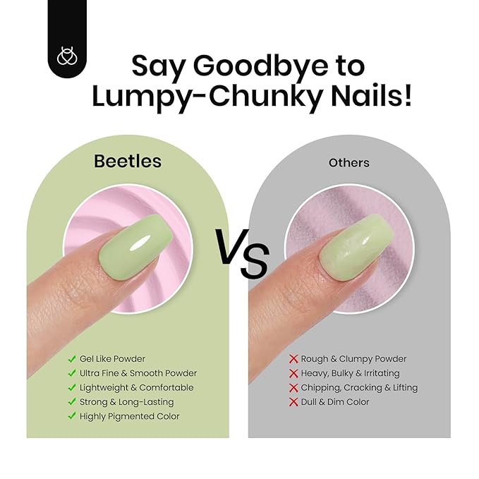 Beetles Dip Powder Nail Set, 6 Colors Green Glitter Nude Gray Long-Lasting Spring Dipping Powder for French Nails Art Manicure DIY Salon Women Gift No Need Nail Lamp Cured